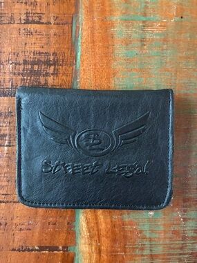 Embossed Black Leather Bi-Fold Wallet - Men